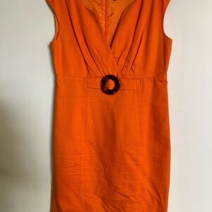 Eliza J Vibrant Orange Sleeveless Sheath Dress with tortoise shell details